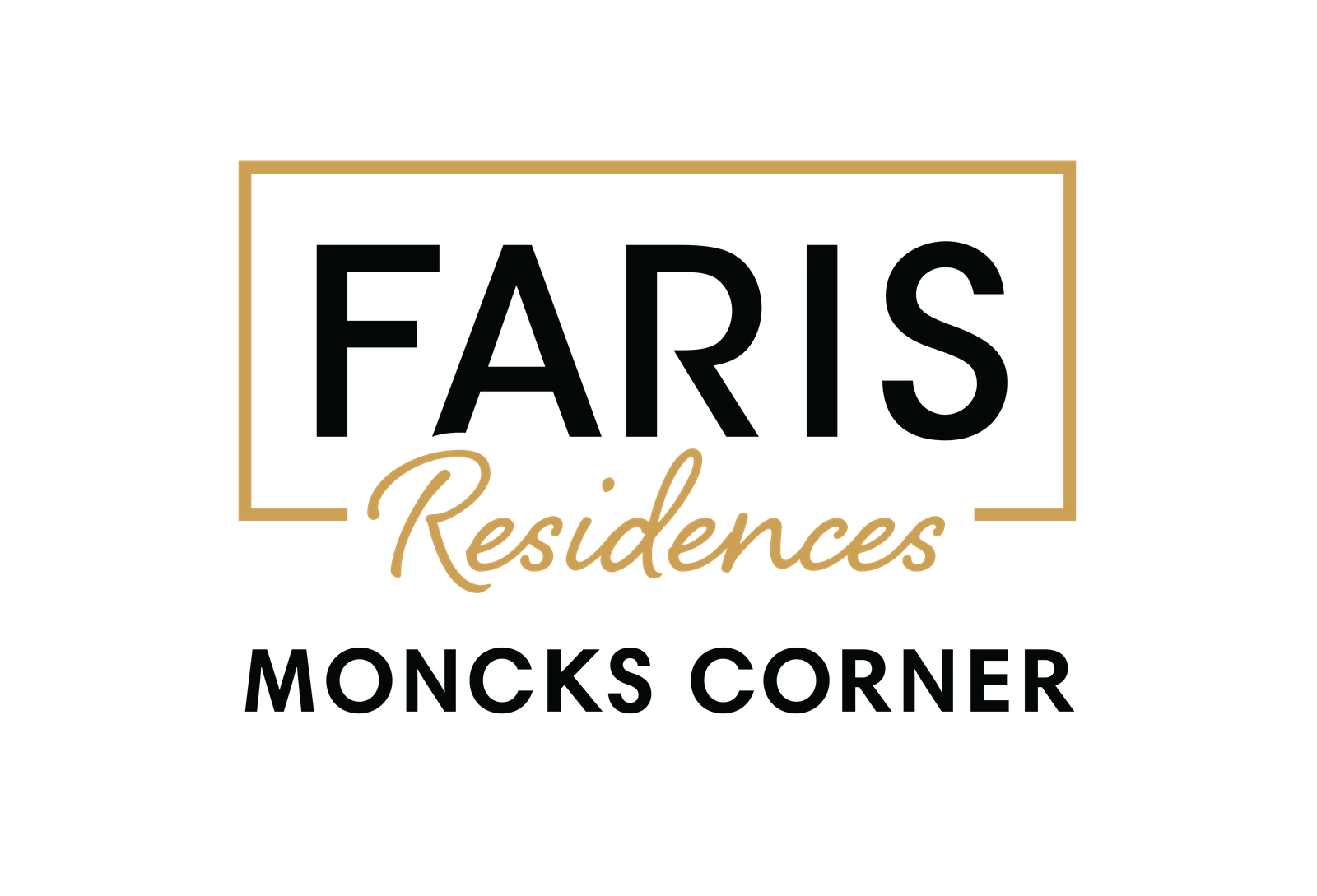 A black background with a logo that says "FARIS Residences MONCKS CORNER".